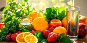 Bright fruits and greens promoting natural energy and vitality.