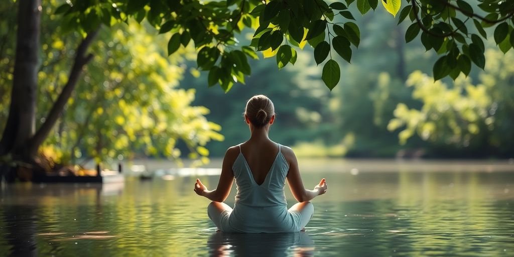 Person meditating in nature for stress relief techniques.